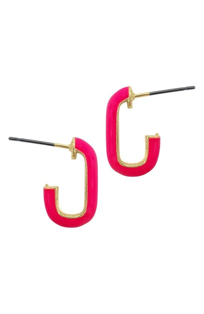 Adornia Pink Enamel J-huggie Hoop Earrings
