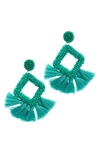 ADORNIA BEADED SQUARE FRINGE DROP EARRINGS