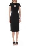 Alexia Admor Janine Crewneck Draped Midi Sheath Dress In Black