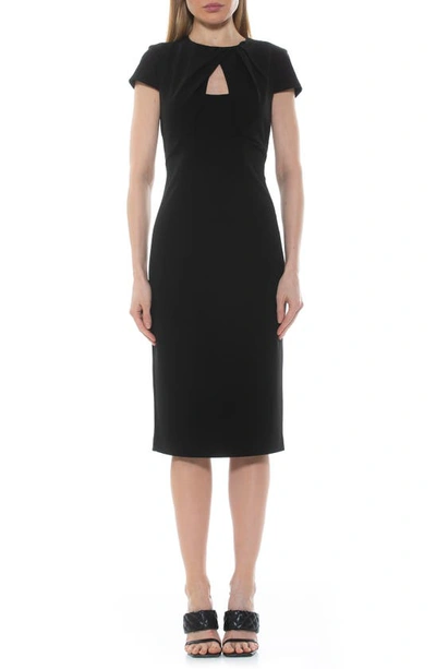 Alexia Admor Janine Crewneck Draped Midi Sheath Dress In Black