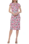 Alexia Admor Janine Crewneck Draped Midi Sheath Dress In Green Multi