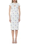 Alexia Admor Janine Crewneck Draped Midi Sheath Dress In Ivory Floral