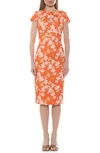 Alexia Admor Janine Crewneck Draped Midi Sheath Dress In Neutral Floral