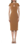 ALEXIA ADMOR JANINE CREWNECK DRAPED MIDI SHEATH DRESS