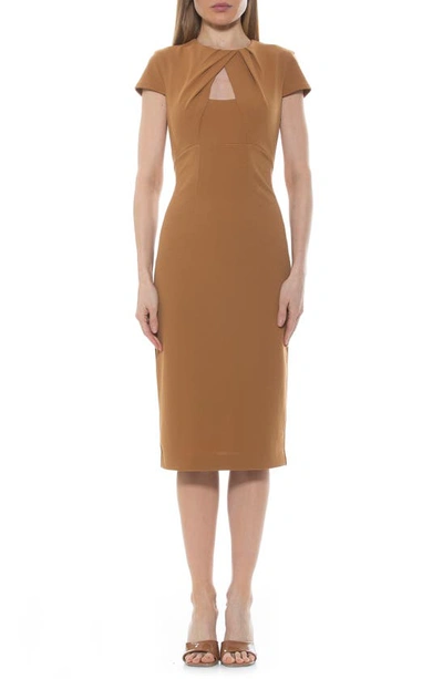 Alexia Admor Janine Crewneck Draped Midi Sheath Dress In Beige