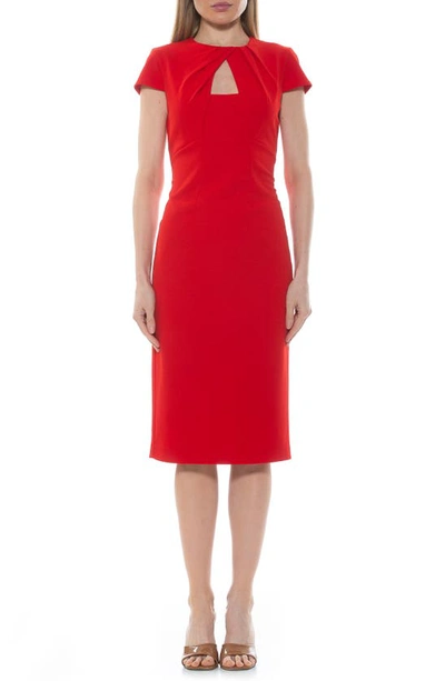 Alexia Admor Janine Crewneck Draped Midi Sheath Dress In Red