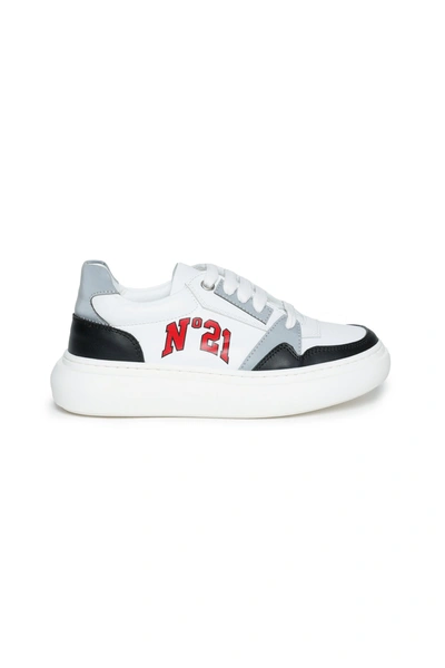 N°21 Kids' Low-top White Sneakers With Logo