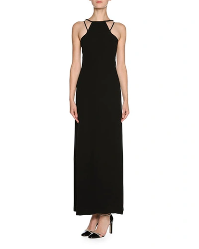 Giorgio Armani Sheer Tulle Sleeveless Halter Gown, Black