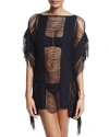 Pilyq Monique Shredded Fringe-trim Coverup, Nile In Black Gold
