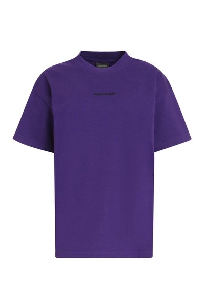 Balenciaga Logo-print Cotton T-shirt In Purple