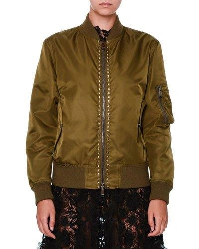 Valentino Rockstud-embellished Shell Bomber Jacket In Army