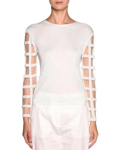 Giorgio Armani Windowpane-sleeve Knit Sweater, White