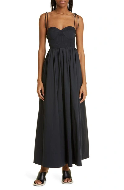 Staud Landry Shoulder-tie Smocked Maxi Dress In Black