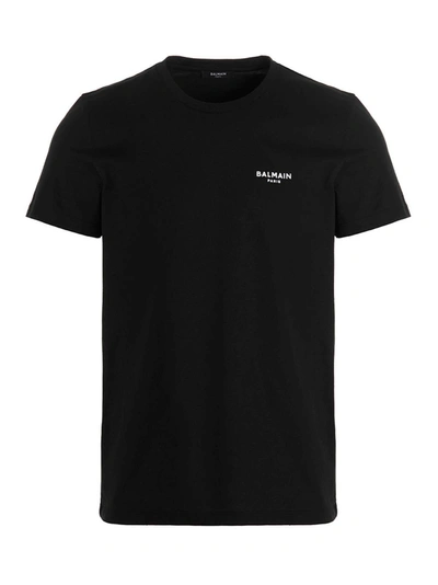 Balmain Flocked Logo T-shirt In Black