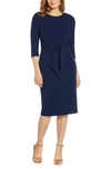 Adrianna Papell Tie-waist Dress In Navy Sateen
