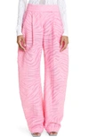 Attico Wide-leg Cotton Blend Pant With Zebra Motif In Pink
