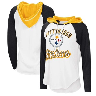 G-iii 4her By Carl Banks White Pittsburgh Steelers Mvp Raglan Hoodie Long Sleeve T-shirt