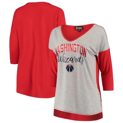 GAMEDAY COUTURE HEATHERED GRAY WASHINGTON WIZARDS IN IT TO WIN IT V-NECK 3/4-SLEEVE T-SHIRT