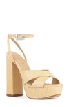 Black Suede Studio Hannah Ankle Strap Platform Sandal In Raffia