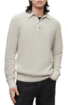 Allsaints Aspen Logo-embroidered Long-sleeved Cotton-blend Polo Shirt In Stone Taupe Ma