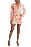 Fraiche By J Sarah Floral Long Sleeve Tie Waist Romper In Sarah
