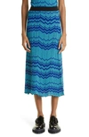 Wales Bonner Palm Motif Knit Midi Skirt In Green And Blue