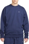 Nike Solo Swoosh Oversize Crewneck Sweatshirt In Midnight Navy/white