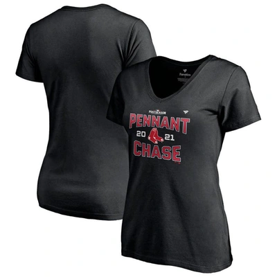 Fanatics Women's Black Boston Red Sox 2021 Division Series Winner Locker Room V-neck T-shirt