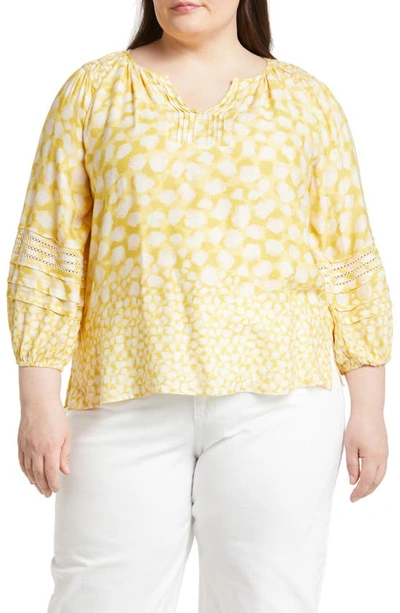 Wit & Wisdom Pintuck Balloon Sleeve Top In Desert Gold/ Natural