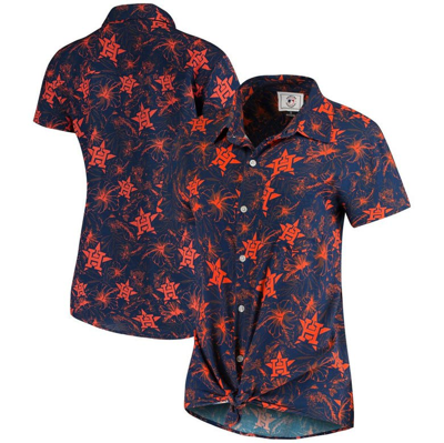 Foco Women's Navy, Orange Houston Astros Tonal Print Button-up Shirt In Navy,orange