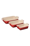 Le Creuset The Heritage Set Of 3 Rectangular Baking Dishes In Cerise