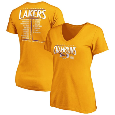 Fanatics Women's Gold Los Angeles Lakers 2020 Nba Finals Champions Streaking Dunk V-neck T-shirt