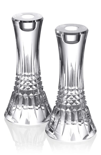 WATERFORD LISMORE DIAMOND SET OF 2 7-INCH CRYSTAL CANDLESTICKS