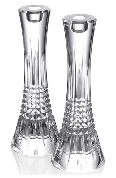 WATERFORD LISMORE DIAMOND SET OF 2 10-INCH CRYSTAL CANDLESTICKS