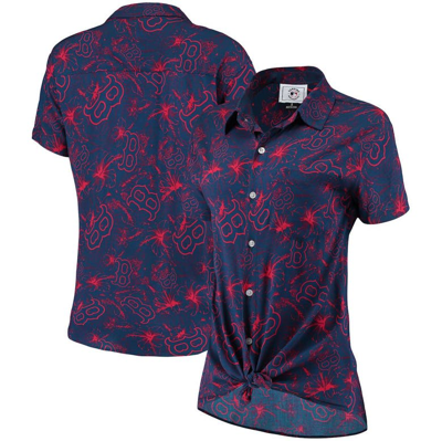 Foco Women's Navy, Red Boston Red Sox Tonal Print Button-up Shirt In Navy,red