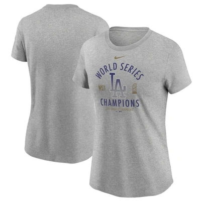Nike Women's Heather Charcoal Los Angeles Dodgers 2020 World Series Champions T-shirt