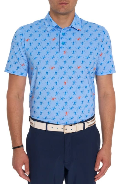 Robert Graham Stinger Skull Print Short Sleeve Performance Golf Polo In Light Blue