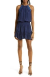 Ramy Brook Rowan Blouson Halter Minidress In Spring Navy
