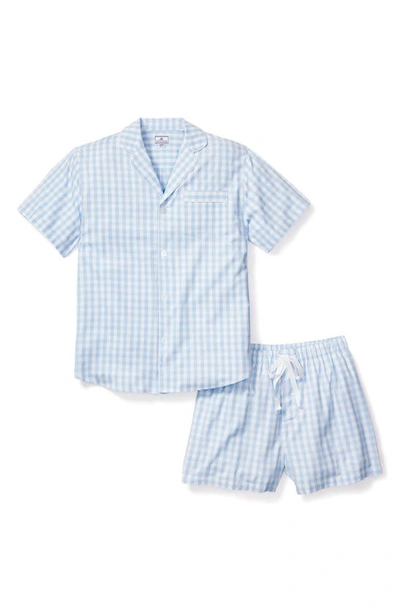 Petite Plume Men's Gingham Check Short Pyjama Set In Blue