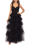 Betsy & Adam Women's Ruffled Tiered Gown In Black