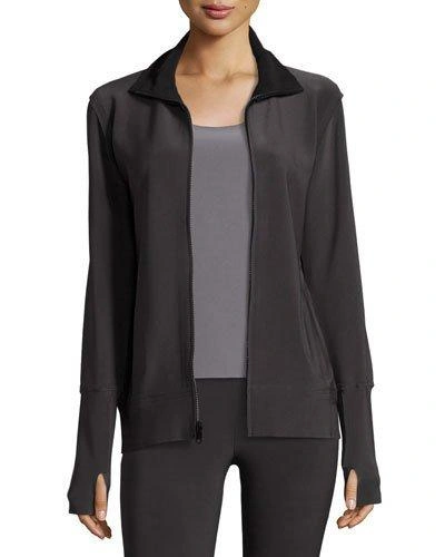 Norma Kamali Bonded Jersey Zip-front Turtle Jacket, Dark Navy In Gray