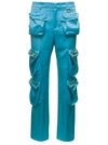 BLUMARINE LIGHT BLUE CARGO PANTS WITH MACRO PATCH POCKETS IN SATIN WOMAN