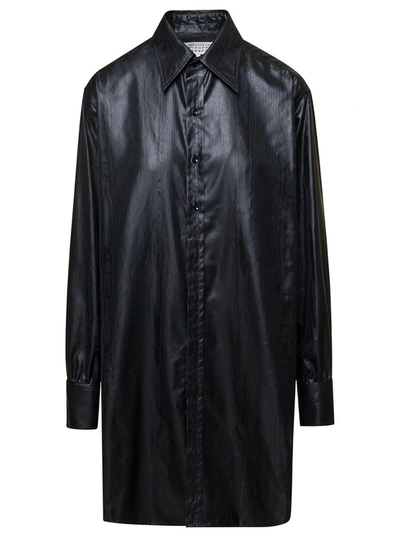 MAISON MARGIELA LONG BLACK SHIRT WITH CLASSIC COLLAR IN FAUX LEATHER WOMAN