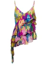 MSGM MULTICOLOR ASYMMETRIC RUFFLED TOP WITH GRAPHIC PRINT IN VISCOSE WOMAN