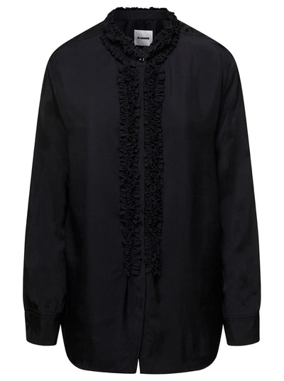JIL SANDER BLACK SHIRT WITH RUCHES IN VISCOSE WOMAN