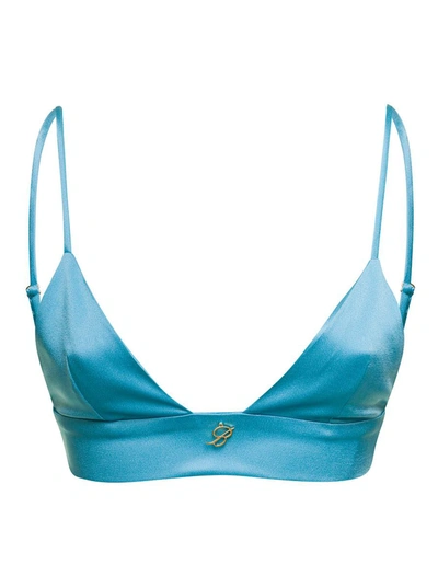 Blumarine Logo细节绸缎短款上衣 In Blue