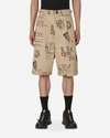 Junya Watanabe X Basquiat Printed Cotton Shorts In Beige