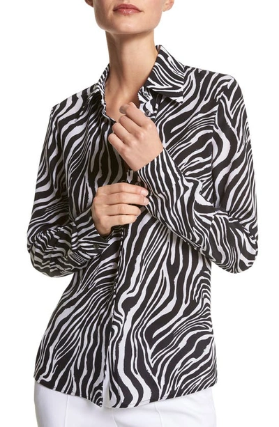 Michael Kors Hansen Zebra Stripe Silk Crepe De Chine Shirt In Blackoptw