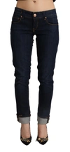 Acht Blue Cotton Low Waist Slim Fit Denim  Trouser Jeans In Blue