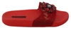 DOLCE & GABBANA DOLCE & GABBANA RED LACE CRYSTAL SANDALS SLIDES BEACH WOMEN'S SHOES